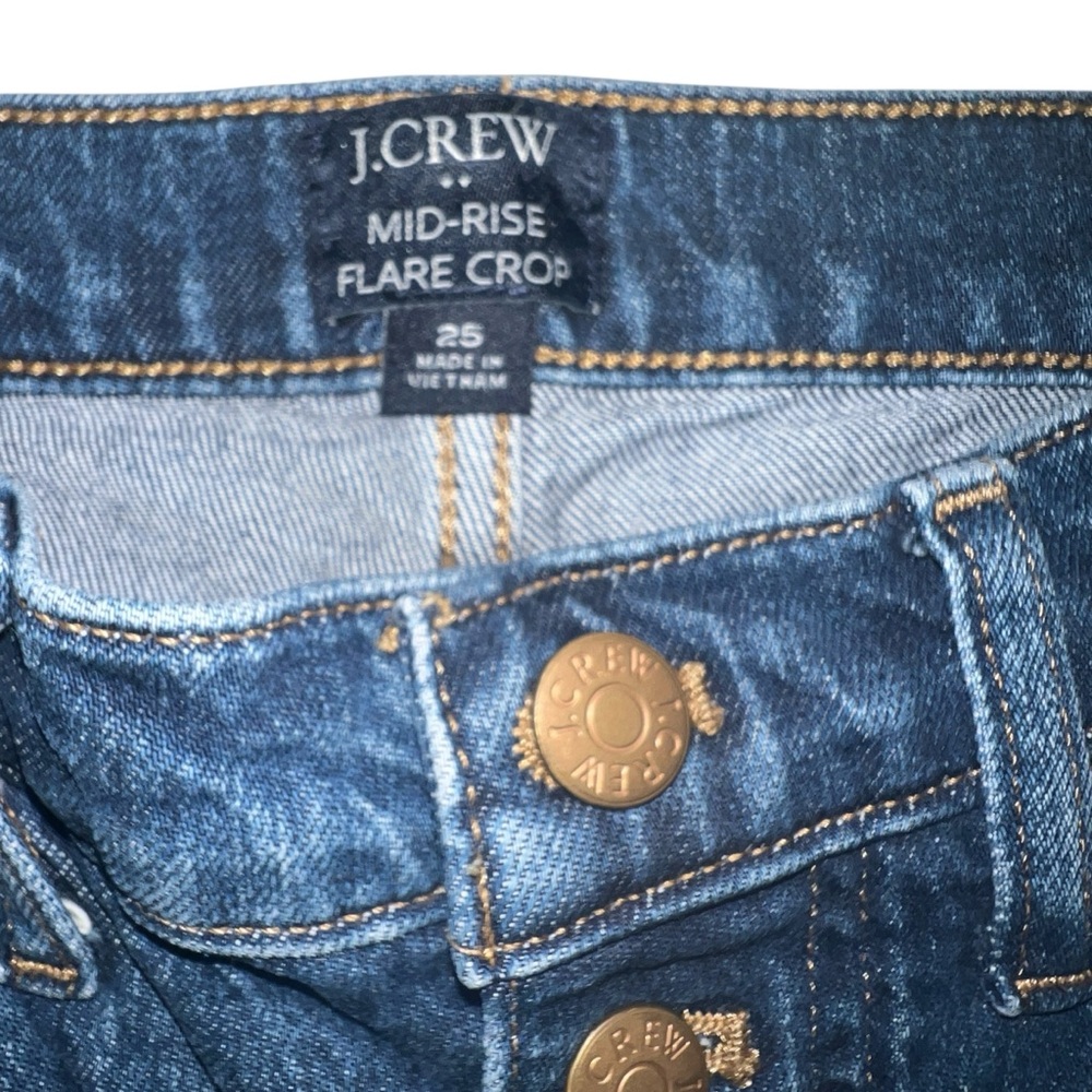 J. Crew Mid-Rise Flare Crop Dark Wash Button Fly Jeans size 25 - Picture 3 of 11